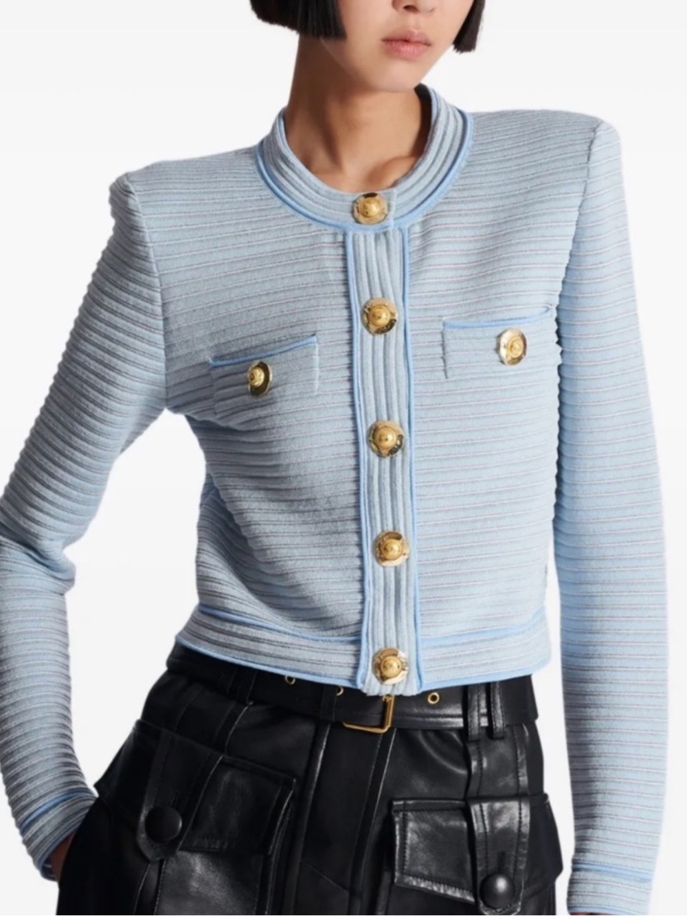 NWT New Balmain Buttoned Striped Knit Crop Cardigan Size 36